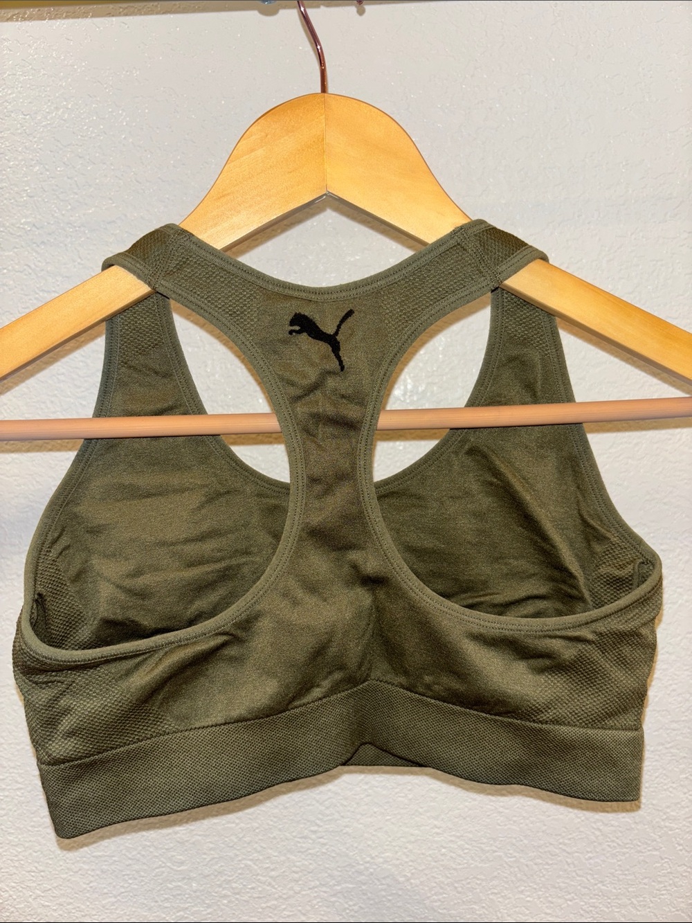 Puma Olive Green Racerback Sports Crop with Black Logo - Picture 3 of 3